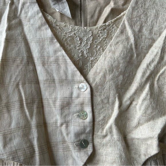 Vintage K.C. Spencer Cream/Beige Midi Dress w/Lace Short Sleeves - Picture 4 of 10